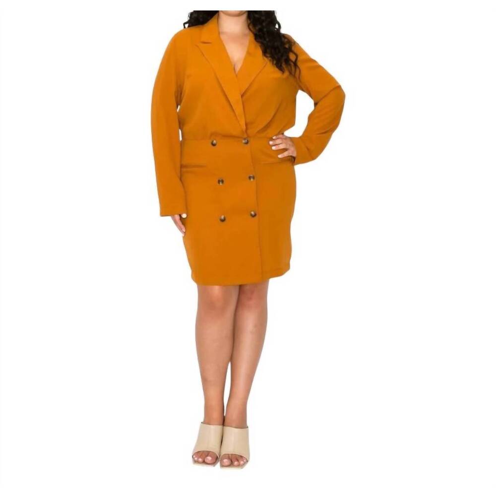 NEW FIND ME PLUS double breasted lapel collar dress - plus in cocoa